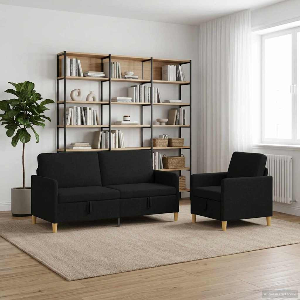 vidaXL Sofa Set mit Stauraum 2 pcs Schwarz Polyester