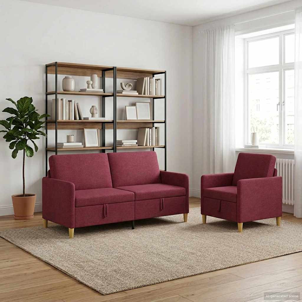 vidaXL Sofa Set mit Stauraum 2 pcs Weinrot Polyester