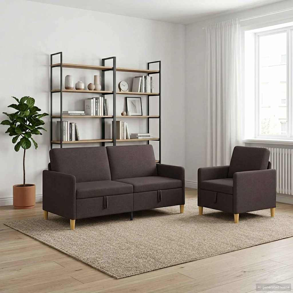 vidaXL Sofa Set mit Stauraum 2 pcs Dunkelbraun Polyester