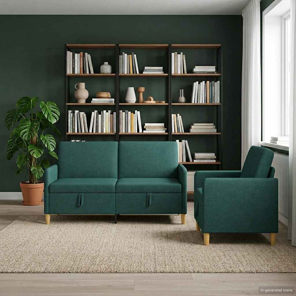 vidaXL Sofa Set mit Stauraum 2 pcs Dunkelgrün Polyester
