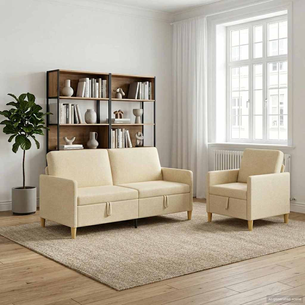 vidaXL Sofa Set mit Stauraum 2 pcs Creme Polyester