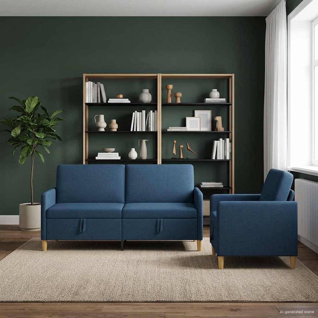vidaXL Sofa Set mit Stauraum 2 pcs Blau Polyester