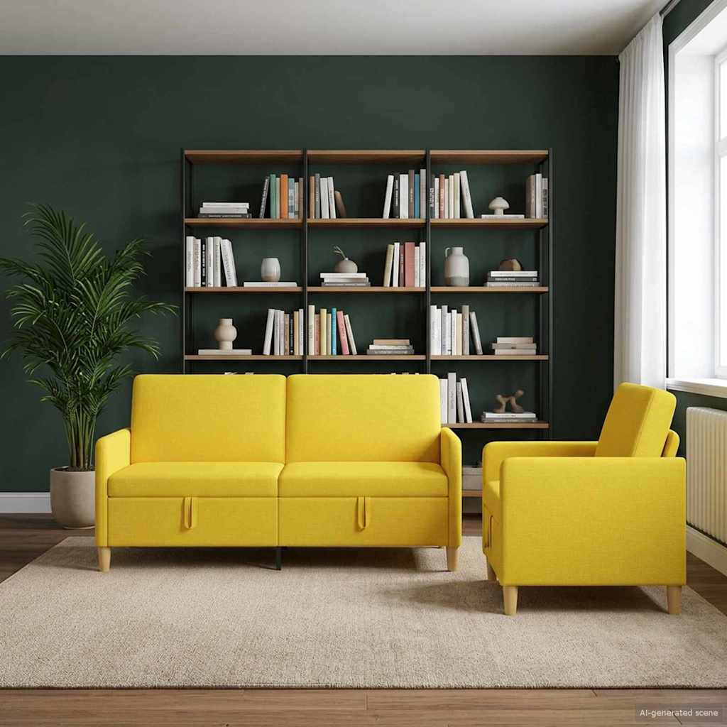 vidaXL Sofa Set mit Stauraum 2 pcs Helles Gelb Polyester