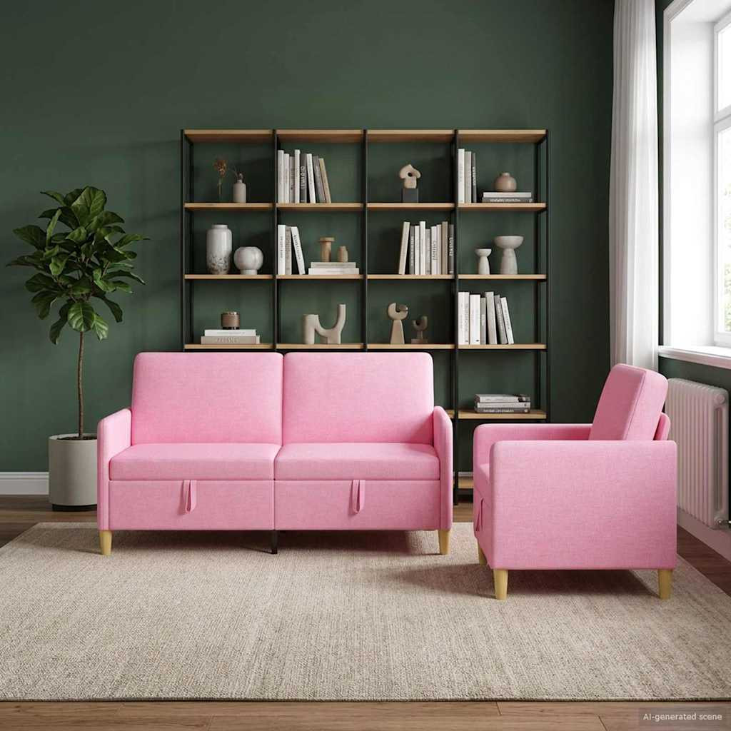 vidaXL Sofa Set mit Stauraum 2 pcs Rosa Polyester
