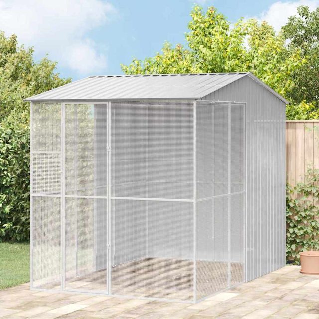 vidaXL Vogelkäfig Grau 215 x 310 x 247 cm Verzinkter Stahl
