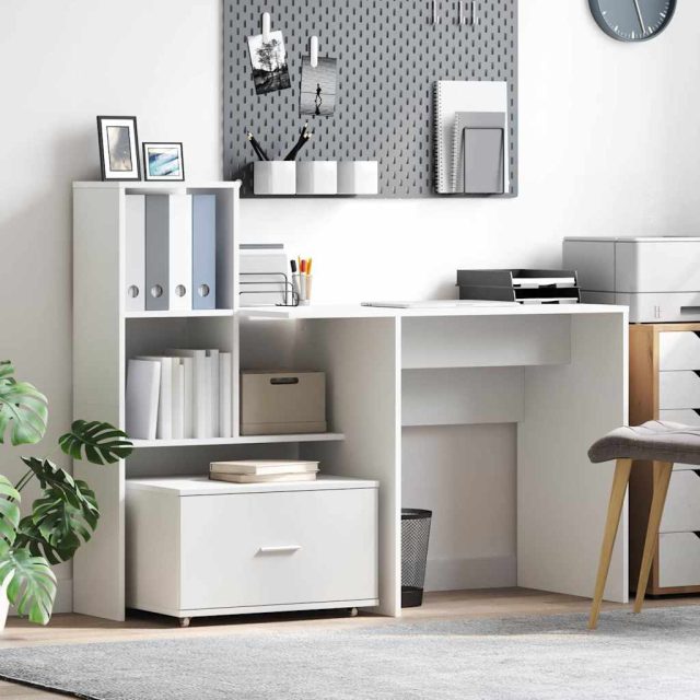 vidaXL Schreibtisch mit Regal Weiß 131,5 x 50 x 106,5 cm Holzwerkstoff