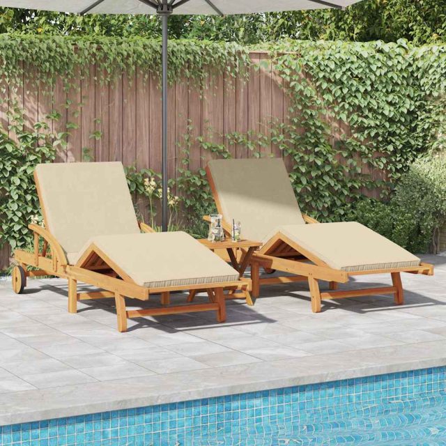 vidaXL Sonnenliege 2 pcs Beige 200 x 67 x 84 cm Massivholz Akazie