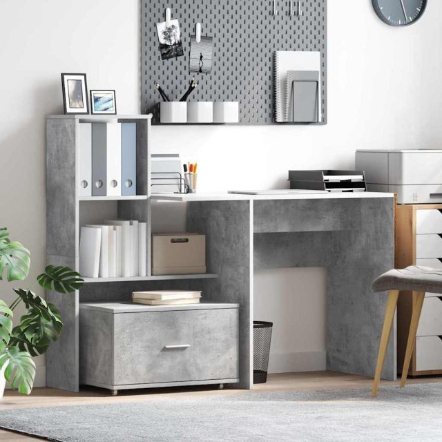 vidaXL Schreibtisch Beton Grau 131,5 x 50 x 106,5 cm Holzwerkstoff