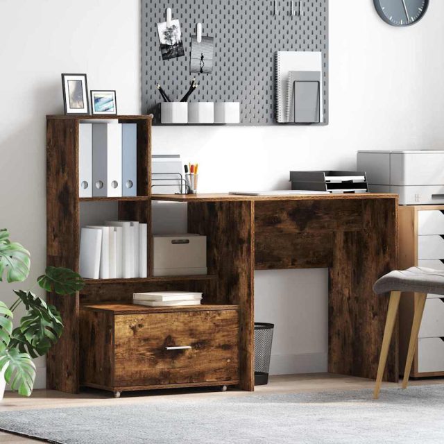 vidaXL Schreibtisch mit Regal Geräucherte Eiche 131,5 x 50 x 106,5 cm