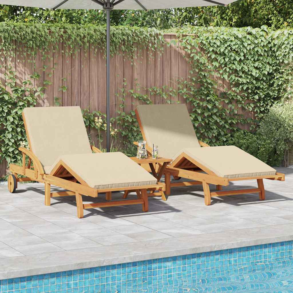 vidaXL Sonnenliege 3 pcs Beige 200 x 67 x 84 cm Massivholz Akazie