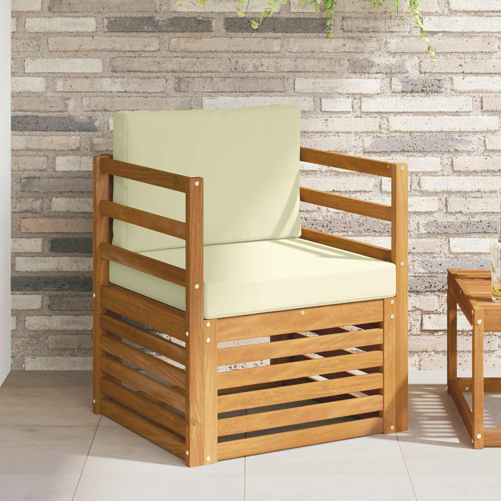 vidaXL Outdoor-Sofa Massives Akazienholz und Polyester Natur