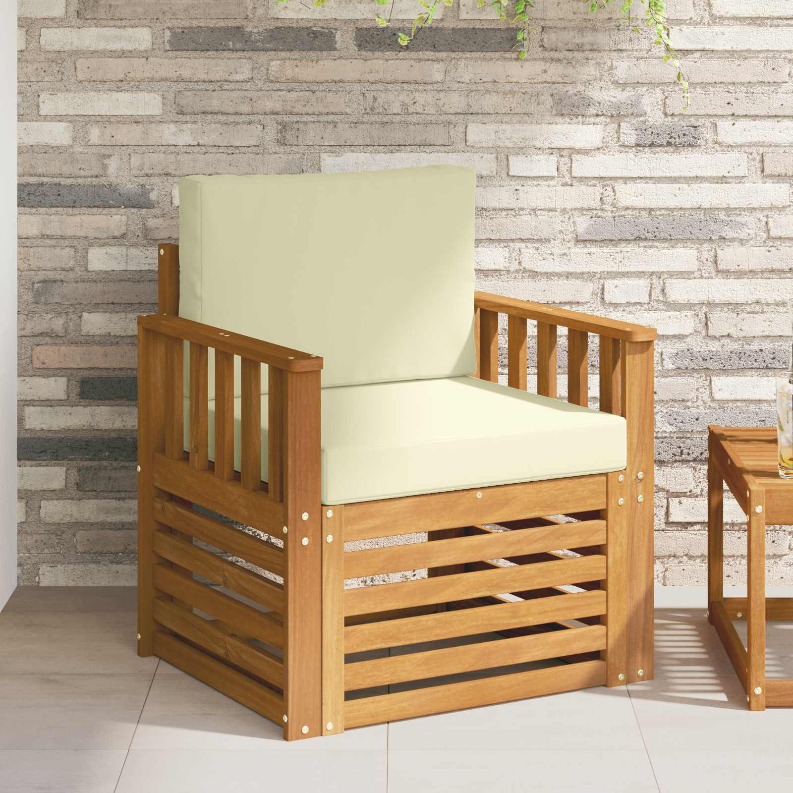 vidaXL Outdoor-Sofa Massives Akazienholz und Polyester Natur