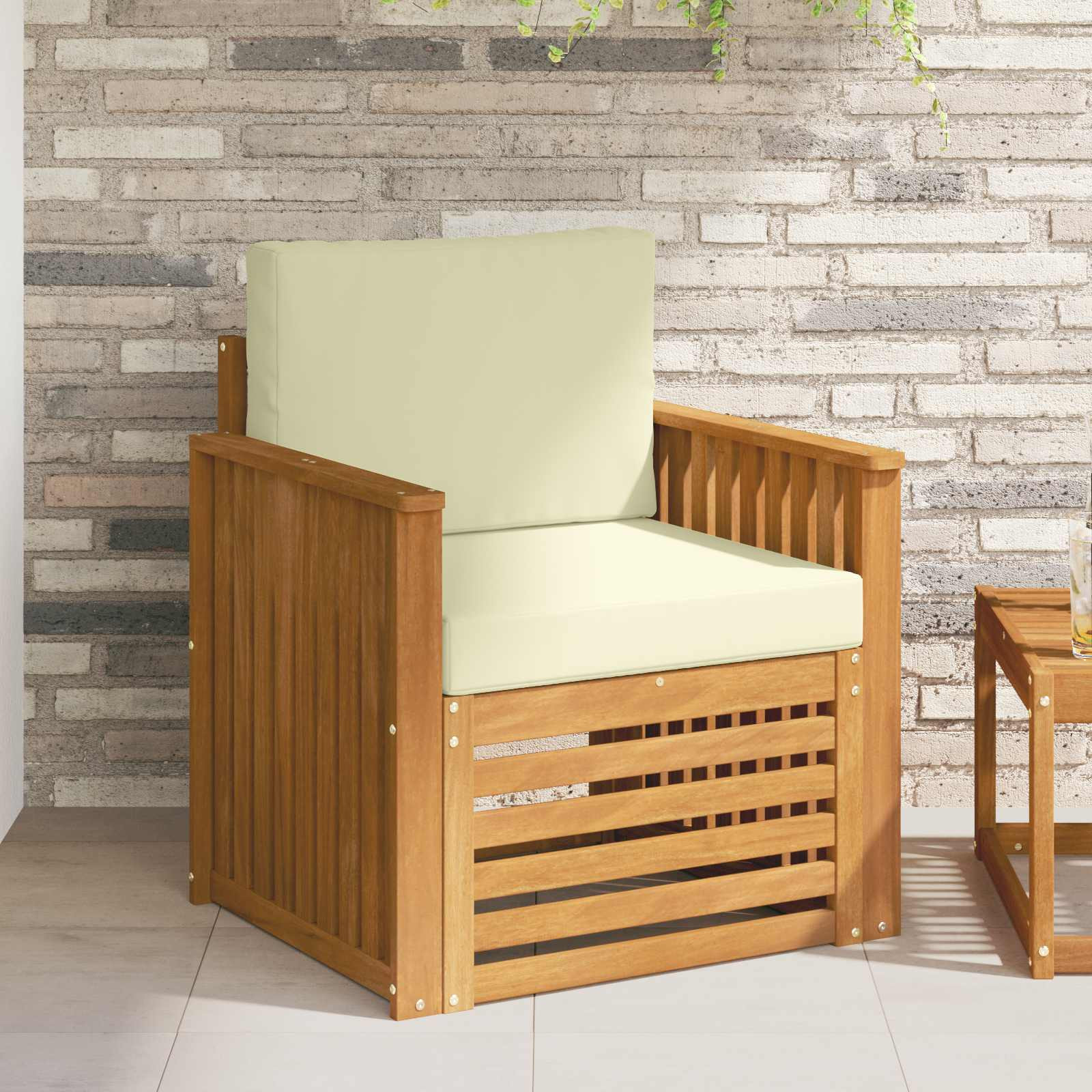 vidaXL Outdoor-Sofa Massives Akazienholz und Polyester Natur