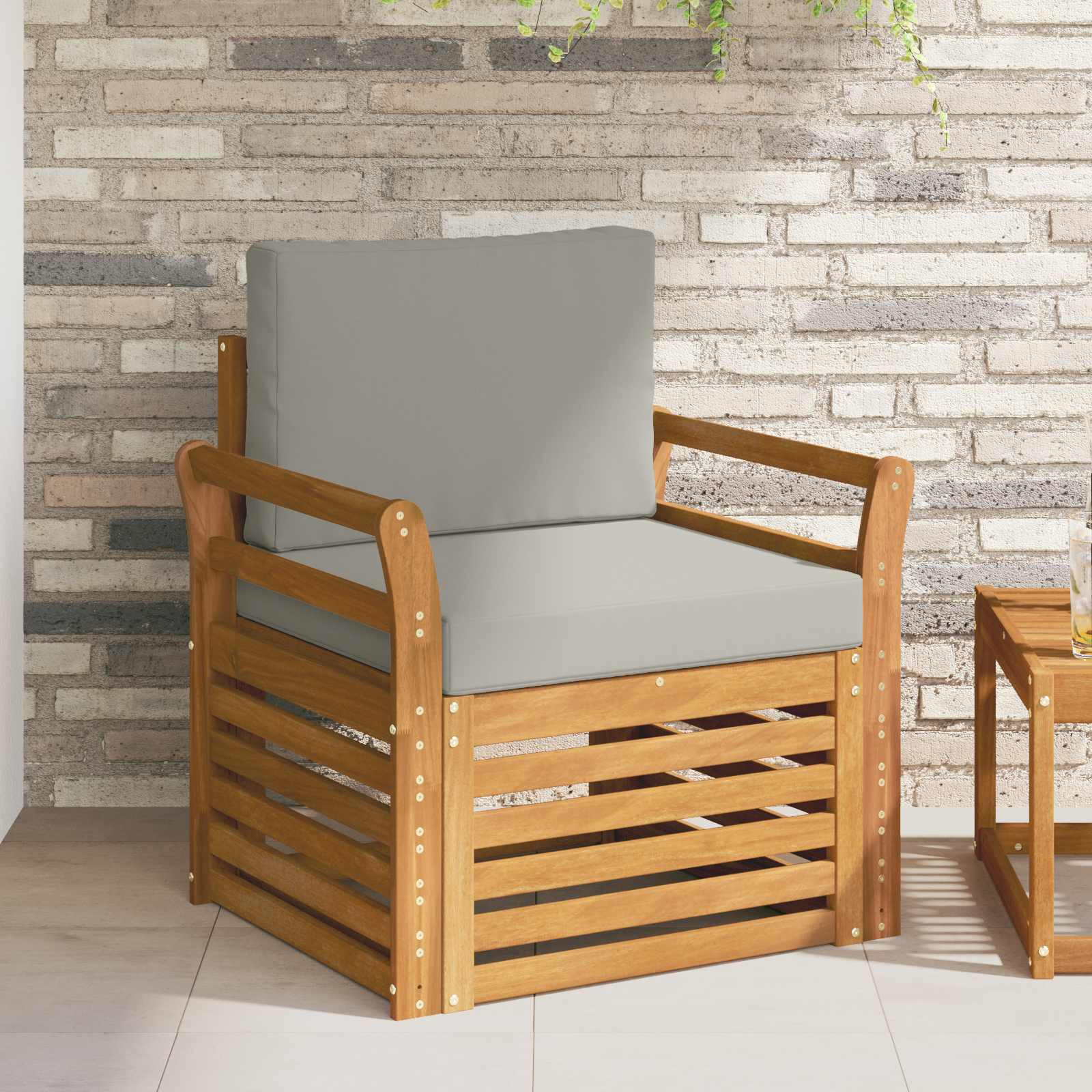 vidaXL Outdoor-Sofa Massives Akazienholz und Polyester Natur