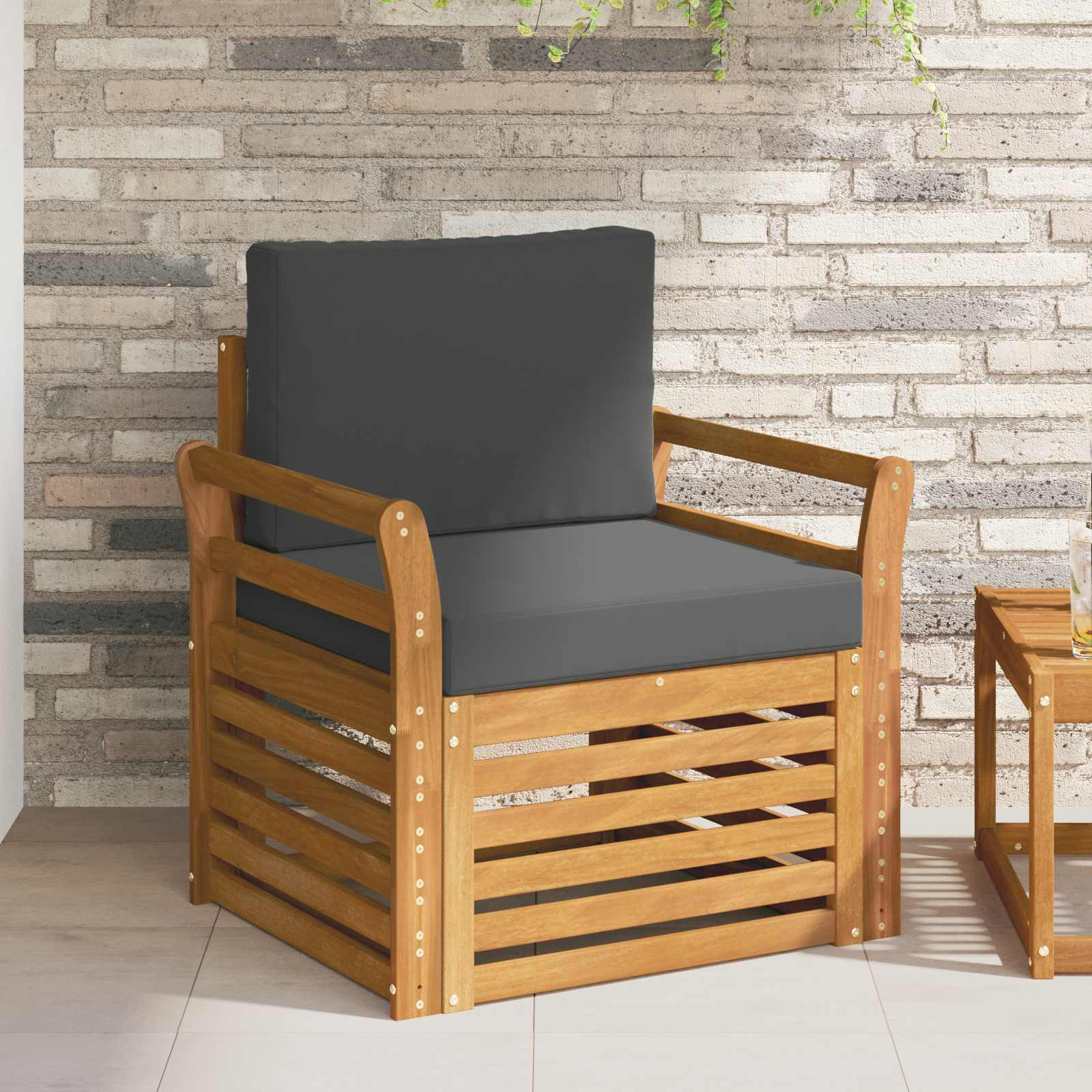 vidaXL Outdoor-Sofa Massives Akazienholz und Polyester Natur