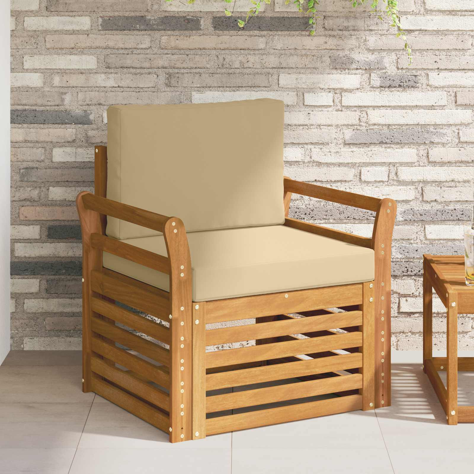 vidaXL Outdoor-Sofa Massives Akazienholz und Polyester Natur