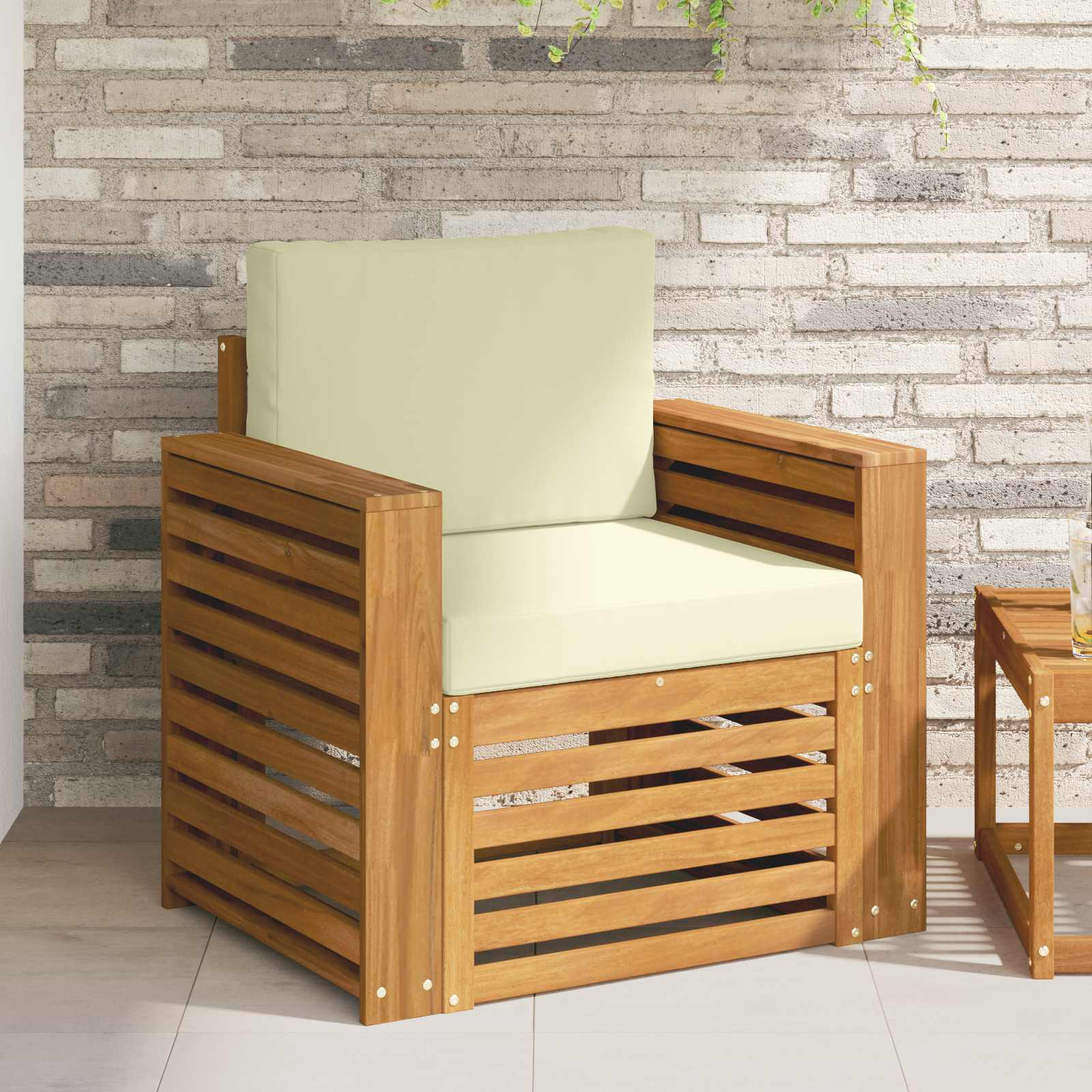 vidaXL Outdoor-Sofa Massives Akazienholz und Polyester Natur