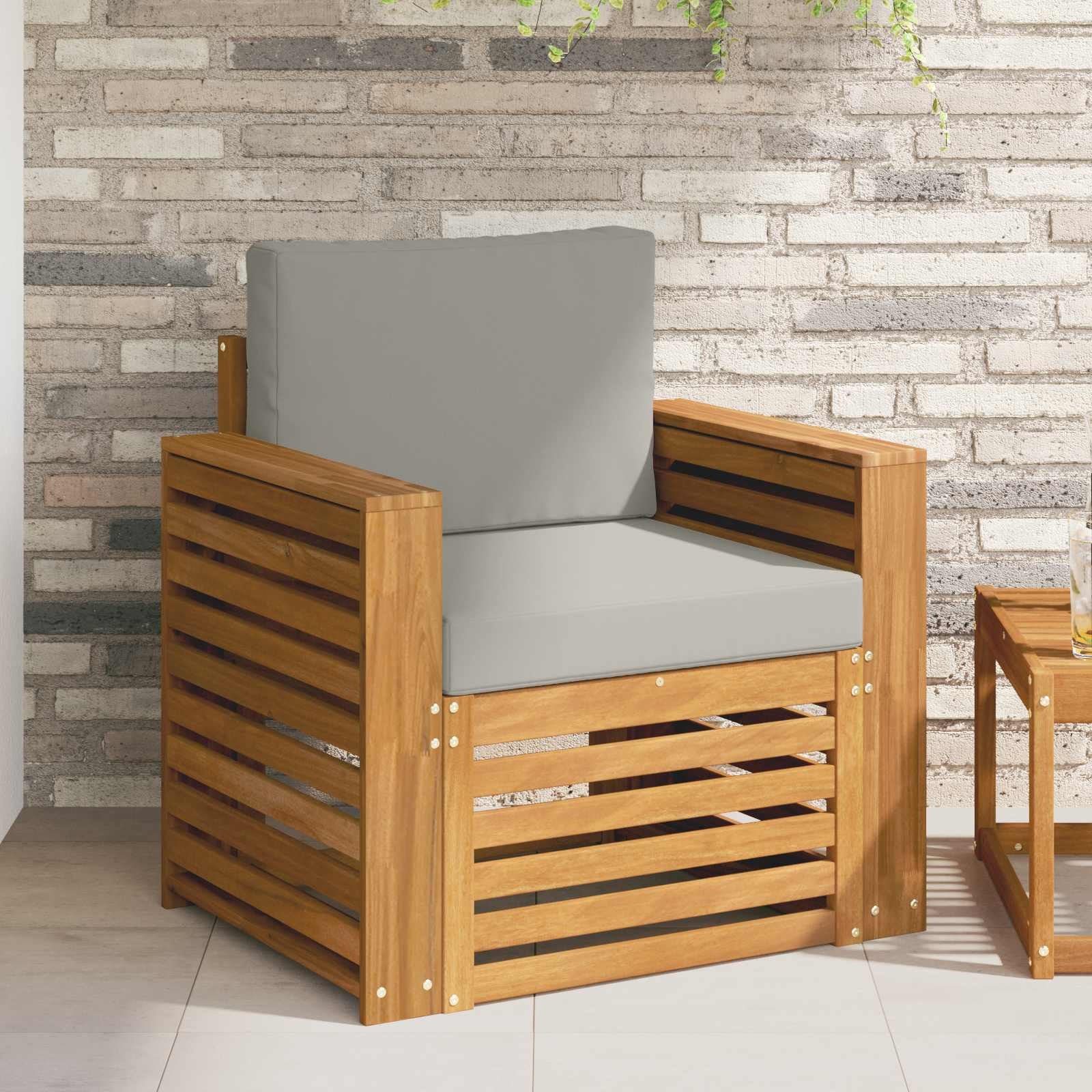 vidaXL Outdoor-Sofa Massives Akazienholz und Polyester Natur