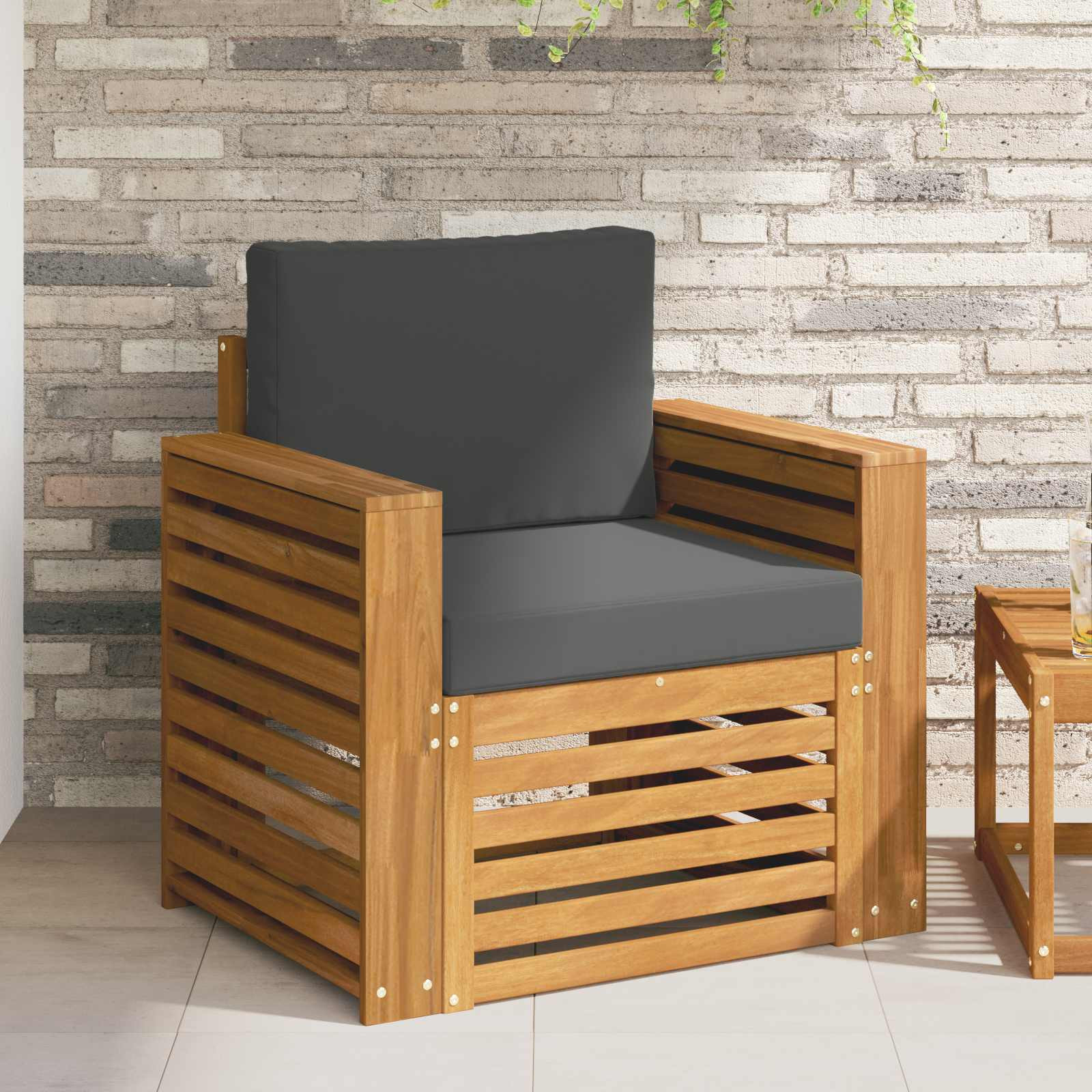 vidaXL Outdoor-Sofa Massives Akazienholz und Polyester Natur