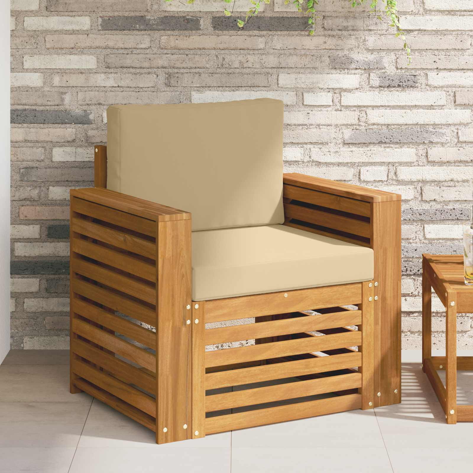 vidaXL Outdoor-Sofa Massives Akazienholz und Polyester Natur