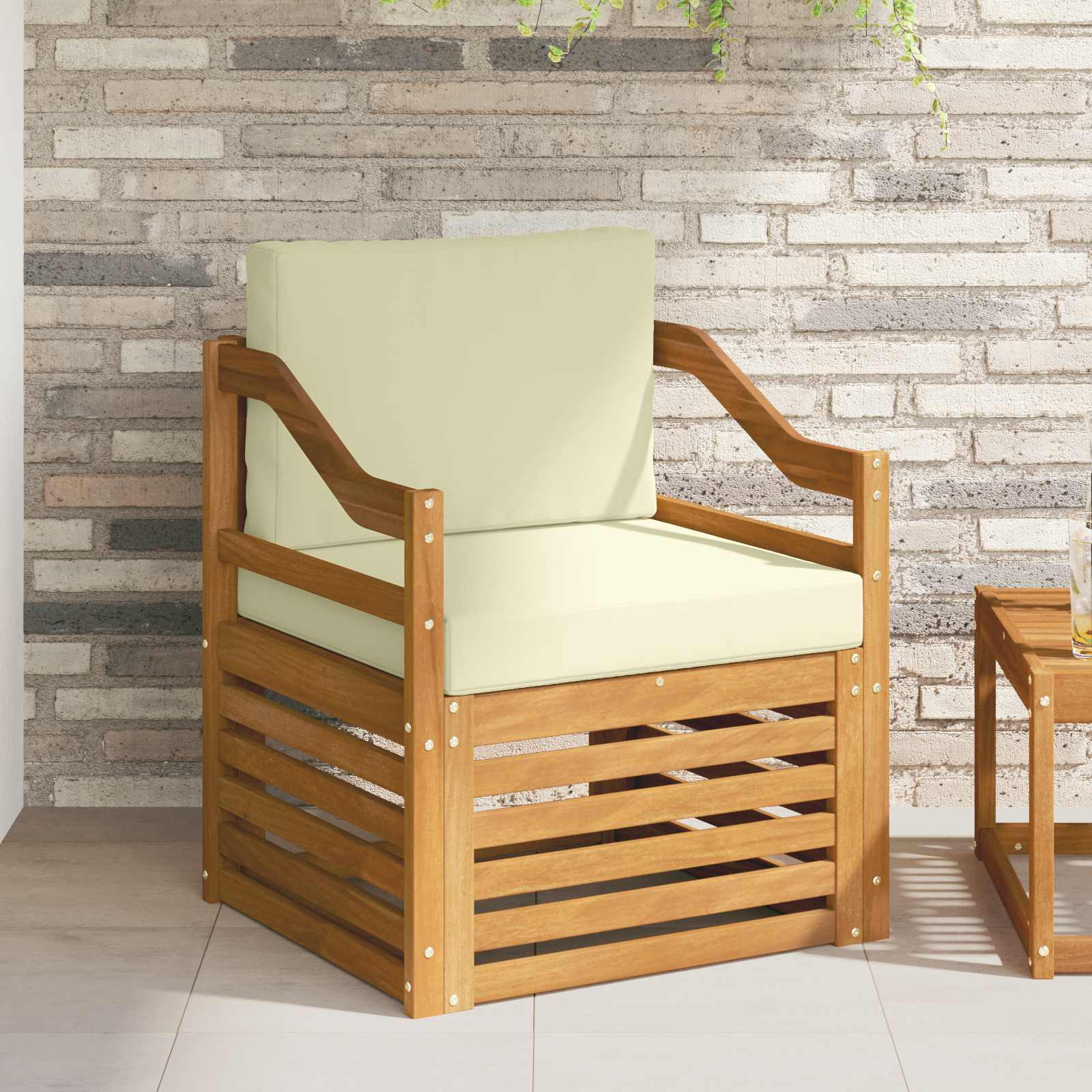 vidaXL Outdoor-Sofa Massives Akazienholz und Polyester Natur