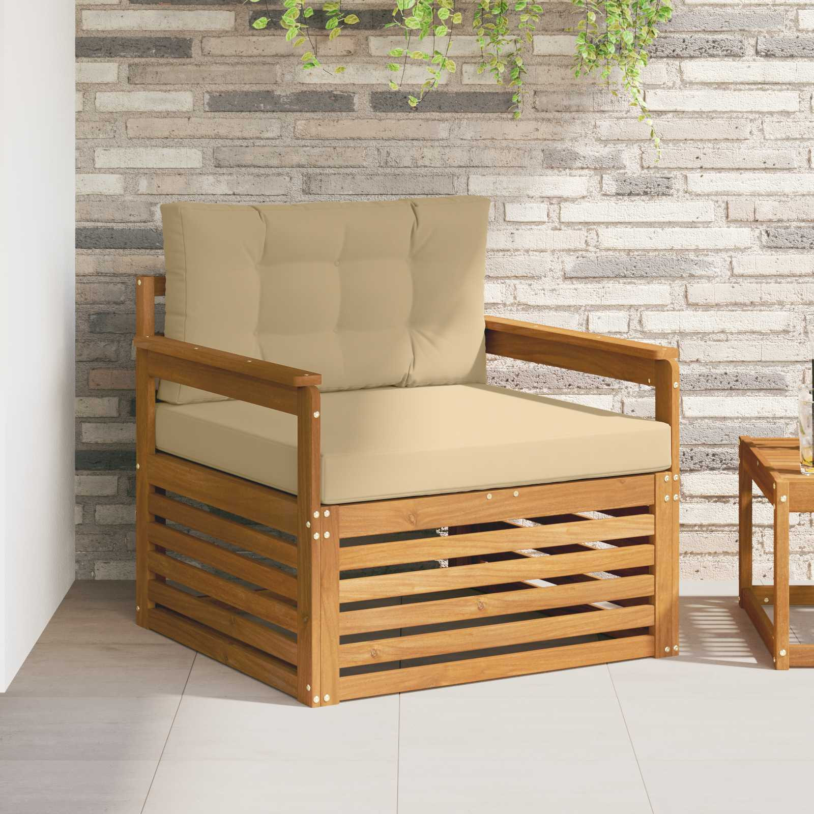 vidaXL Outdoor-Sofa Massives Akazienholz und Polyester Natur und Beige