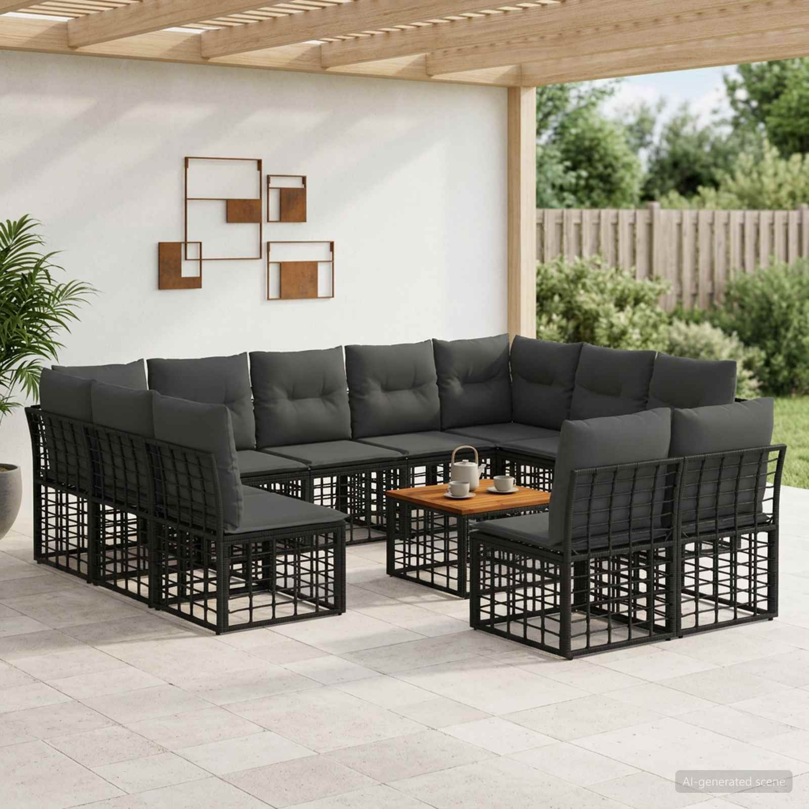 vidaXL Outdoor-Sofagarnitur 12 pcs Schwarz und Dunkelgrau Polyester