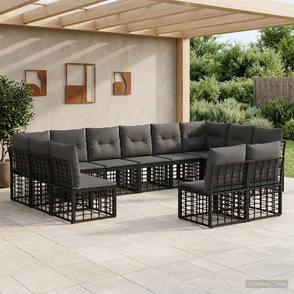vidaXL Outdoor-Sofagarnitur Schwarz und Dunkelgrau Polyester