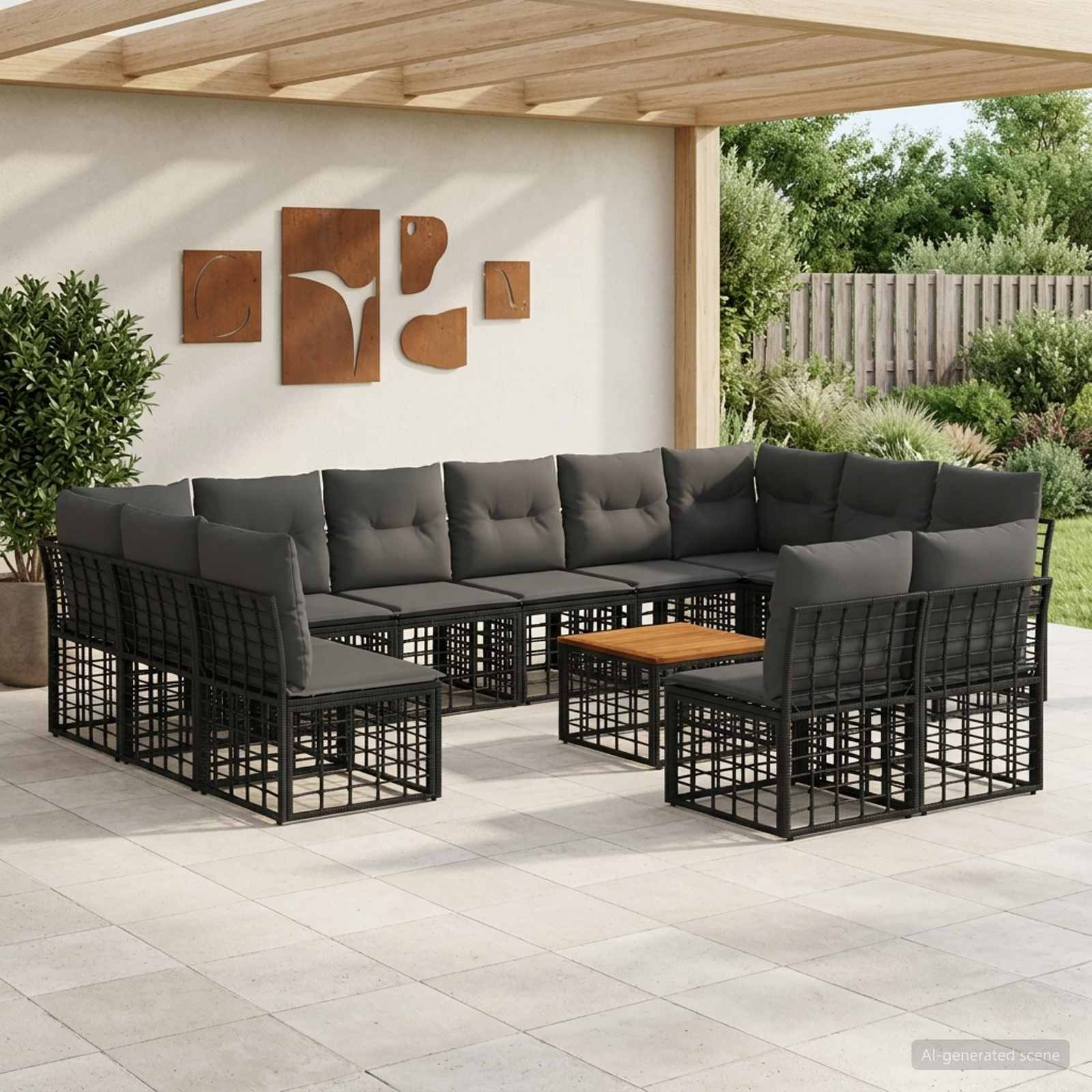 vidaXL Outdoor-Sofagarnitur 13 pcs Schwarz und Dunkelgrau Polyester