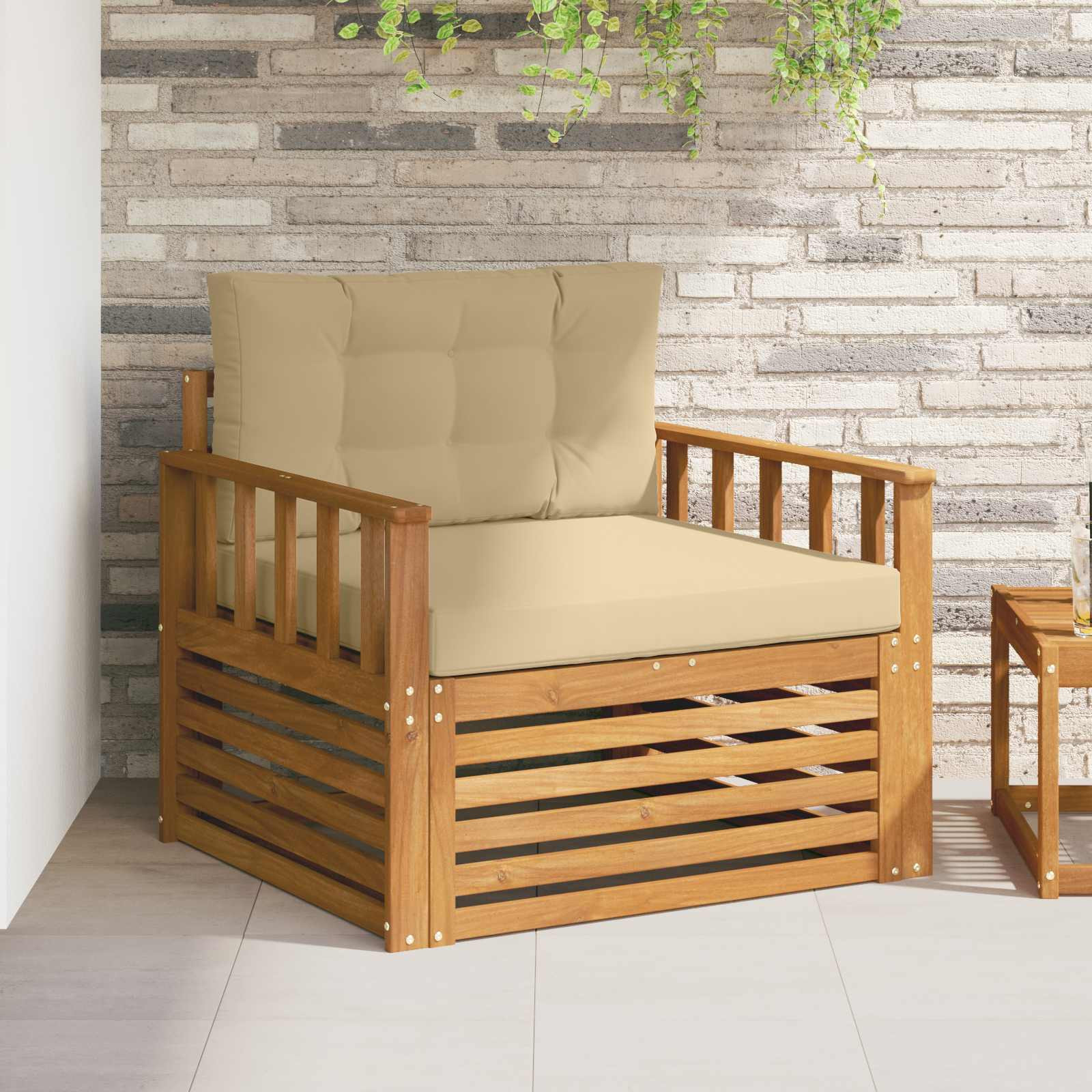 vidaXL Outdoor-Sofa Massives Akazienholz und Polyester Natur und Beige