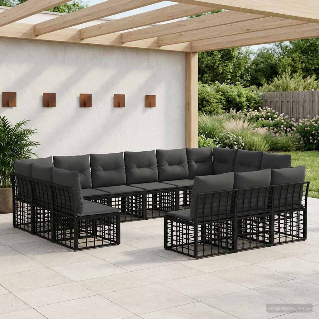 vidaXL Outdoor-Sofagarnitur Schwarz und Dunkelgrau Polyester