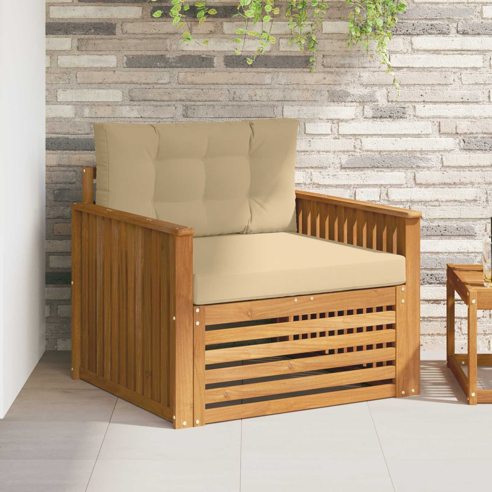 vidaXL Outdoor-Sofa Massives Akazienholz und Polyester Natur und Beige