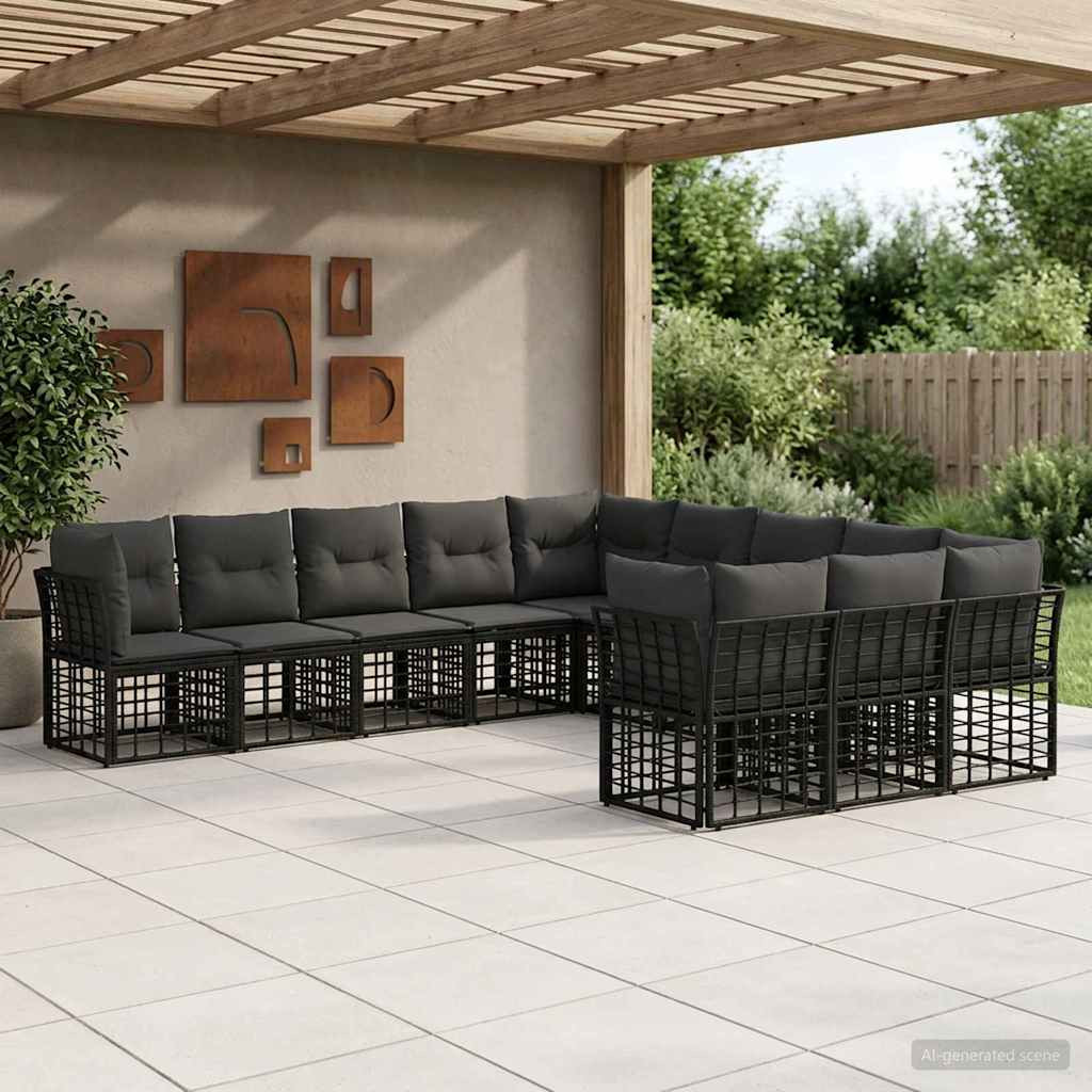 vidaXL Outdoor-Sofagarnitur Schwarz und Dunkelgrau Polyester