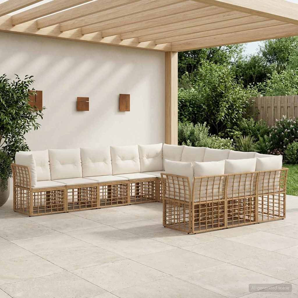 vidaXL Outdoor-Sofagarnitur Natürlich und Cremweiß Polyester