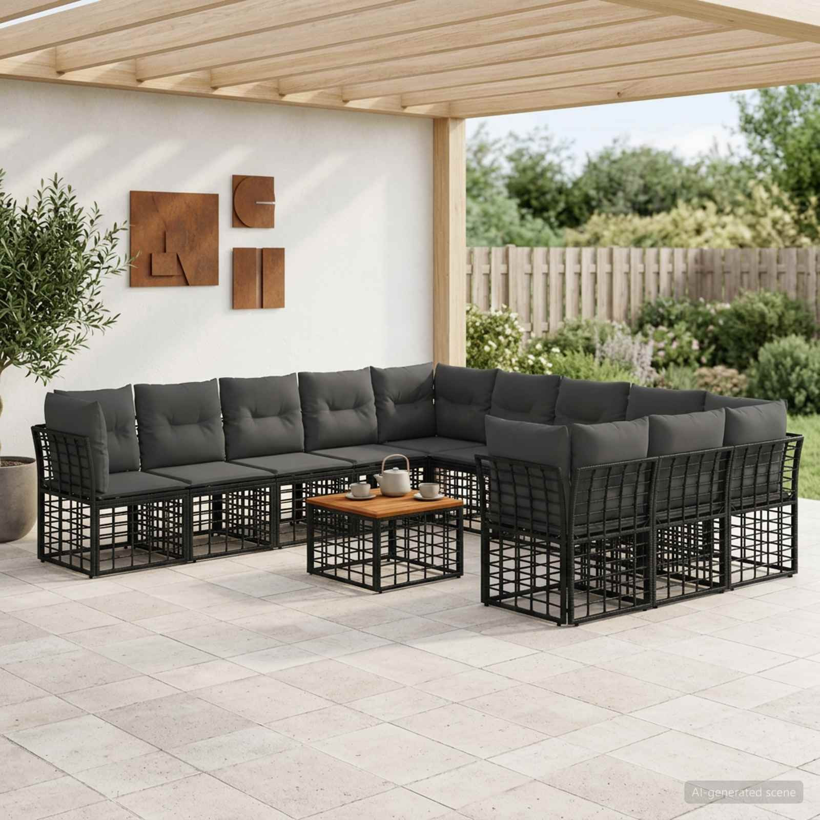 vidaXL Outdoor-Sofagarnitur 12 pcs Schwarz und Dunkelgrau Polyester