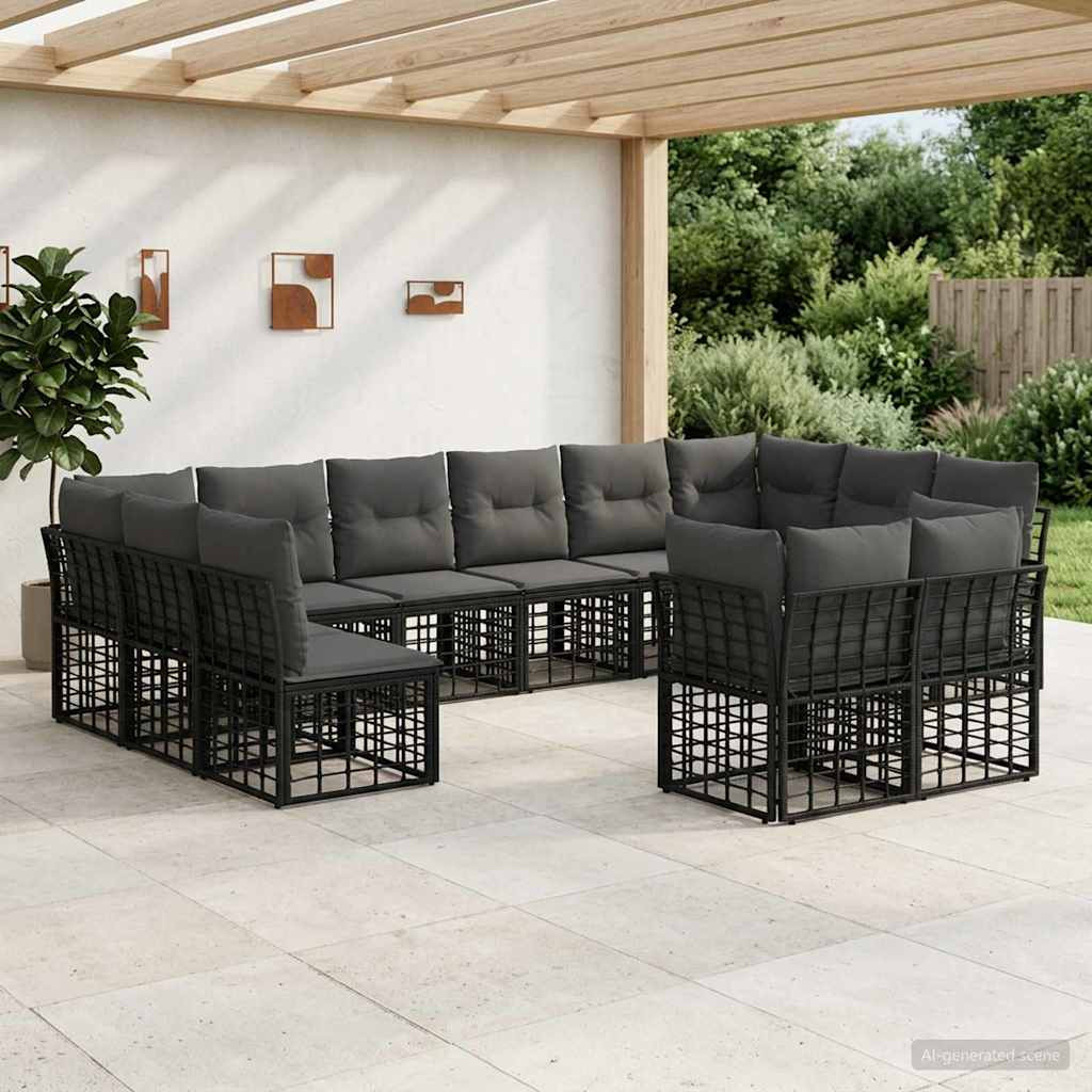 vidaXL Outdoor-Sofagarnitur Schwarz und Dunkelgrau Polyester