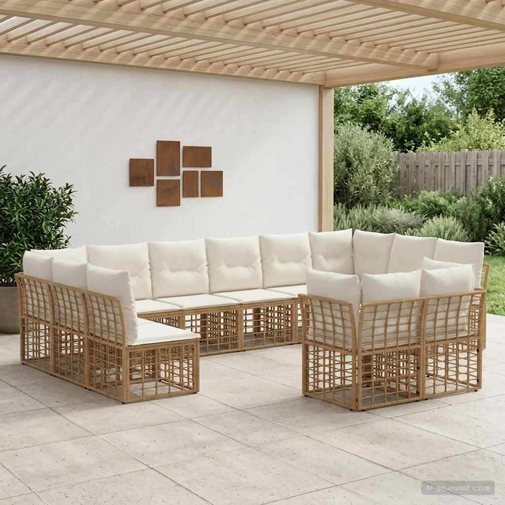 vidaXL Outdoor-Sofagarnitur Natürlich und Cremweiß Polyester