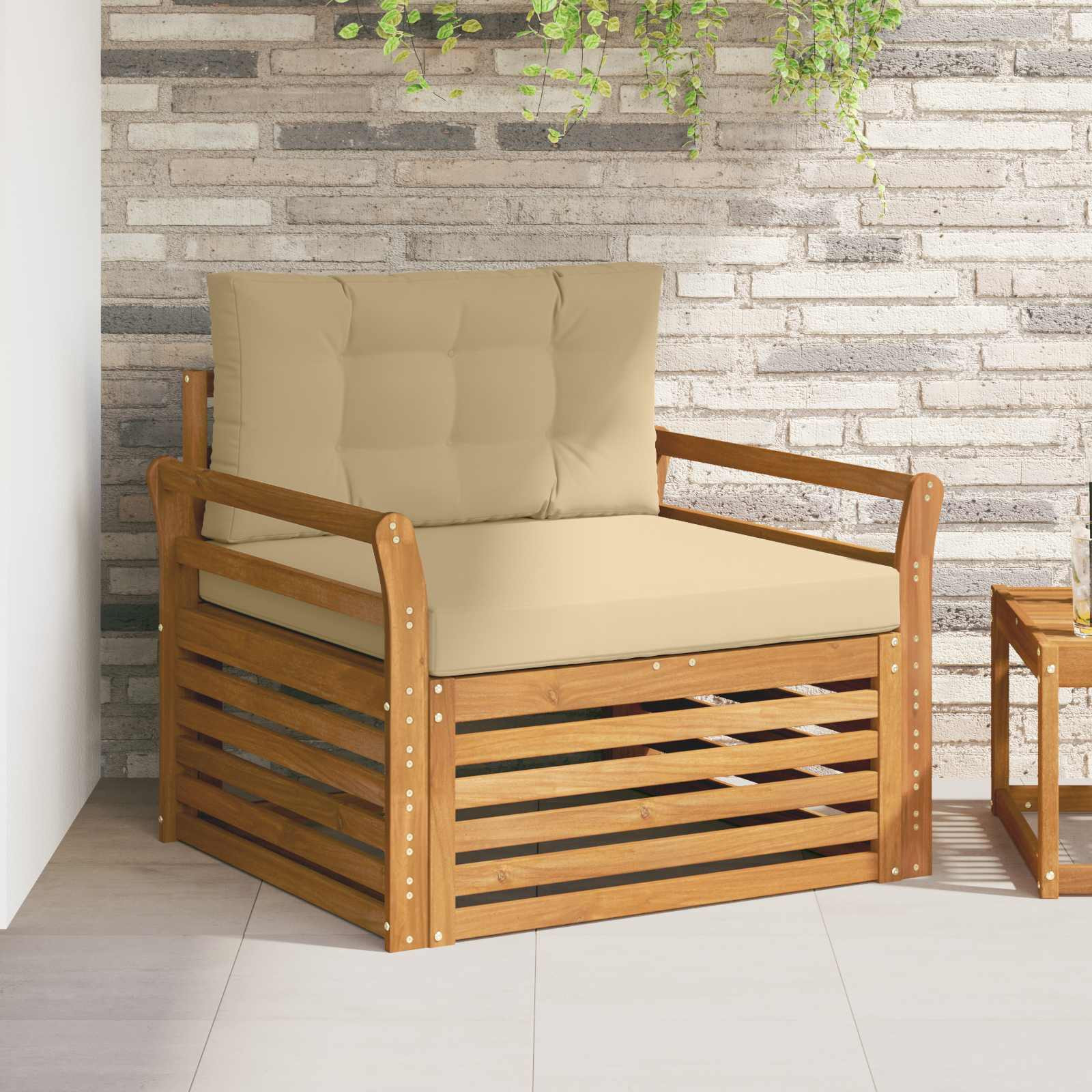 vidaXL Outdoor-Sofa Massives Akazienholz und Polyester Natur und Beige
