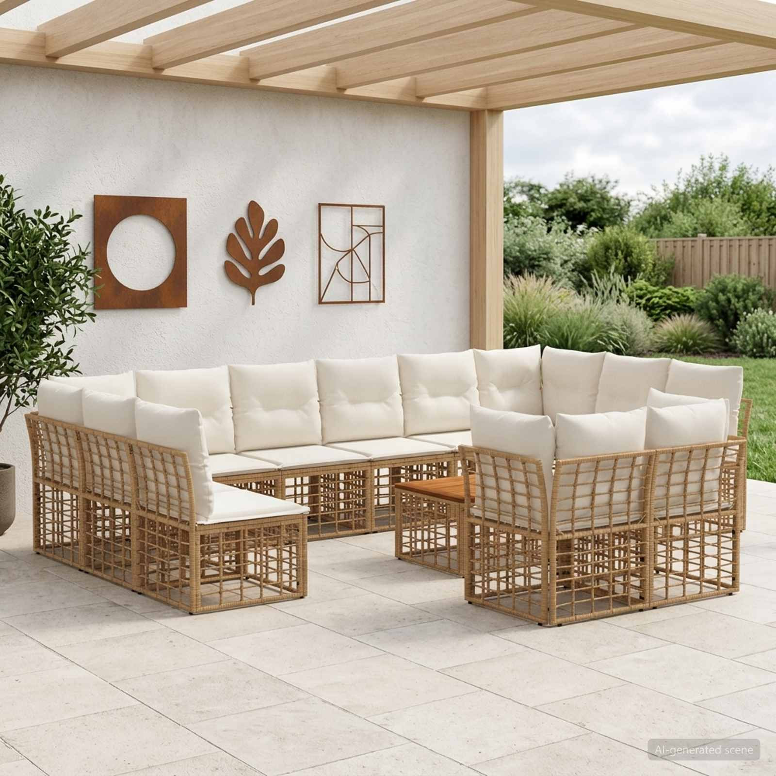 vidaXL Outdoor-Sofagarnitur 13 pcs Natürlich und Cremweiß Polyester