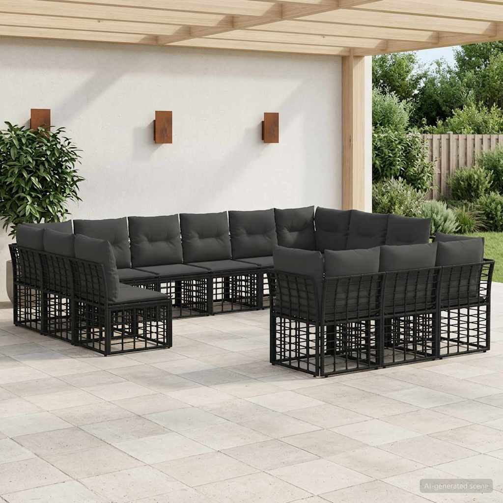 vidaXL Outdoor-Sofagarnitur Schwarz und Dunkelgrau Polyester