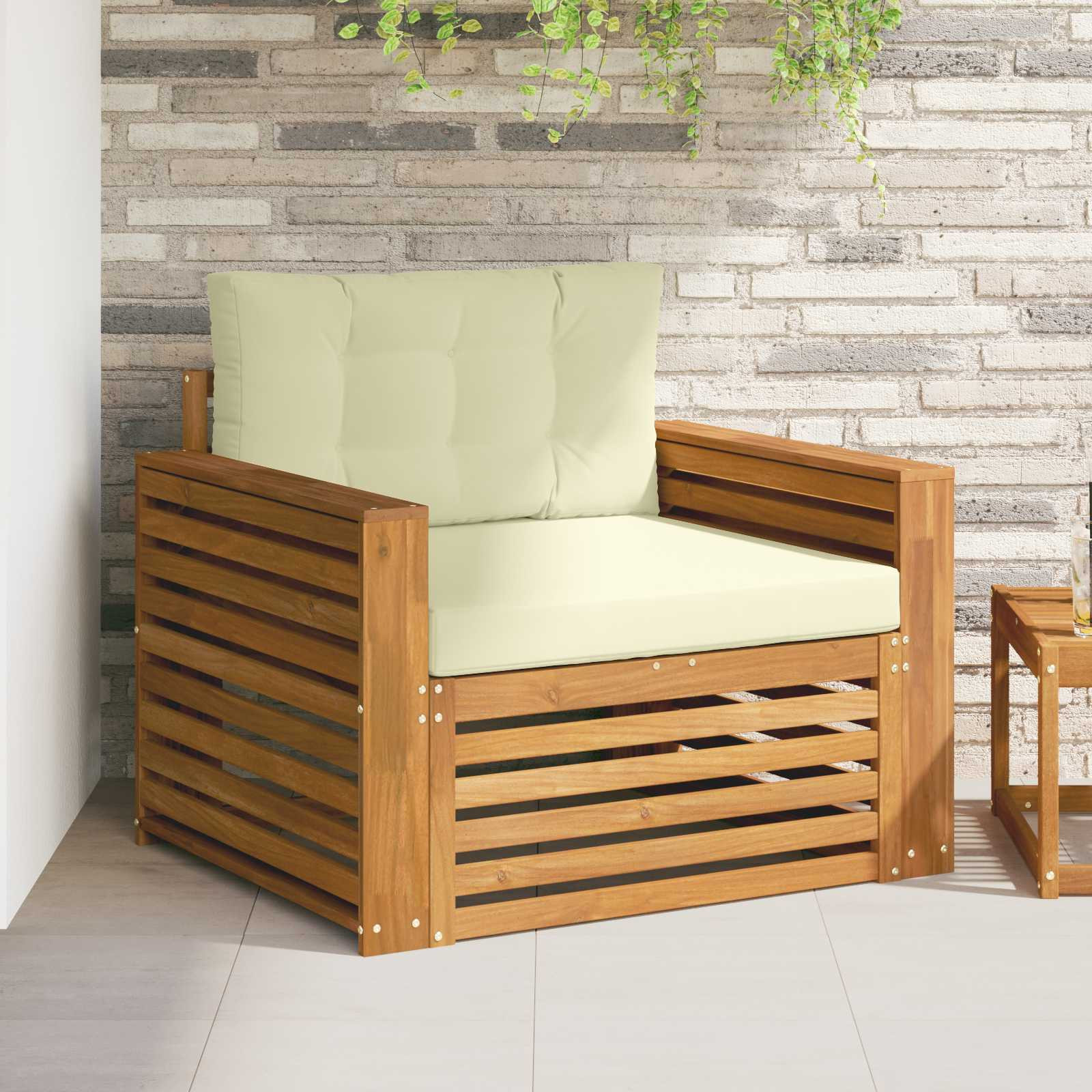 vidaXL Outdoor-Sofa Massives Akazienholz und Polyester Natur und Creme