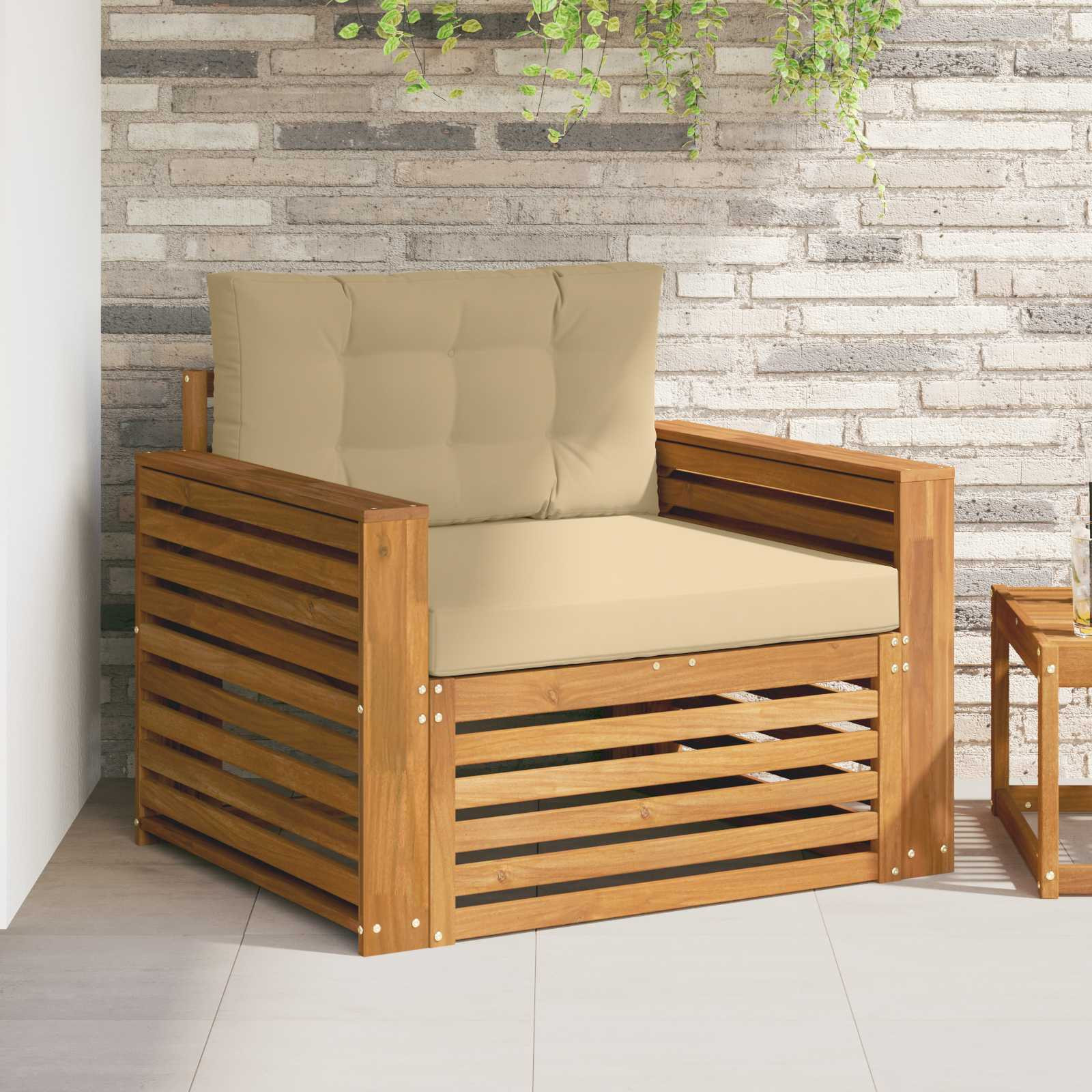 vidaXL Outdoor-Sofa Massives Akazienholz und Polyester Natur und Beige
