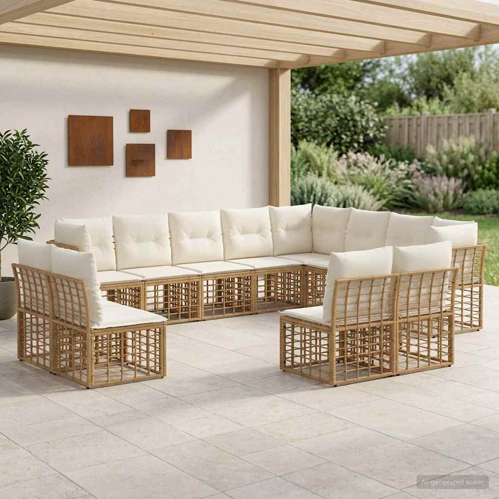 vidaXL Outdoor-Sofagarnitur Natürlich und Cremweiß Polyester