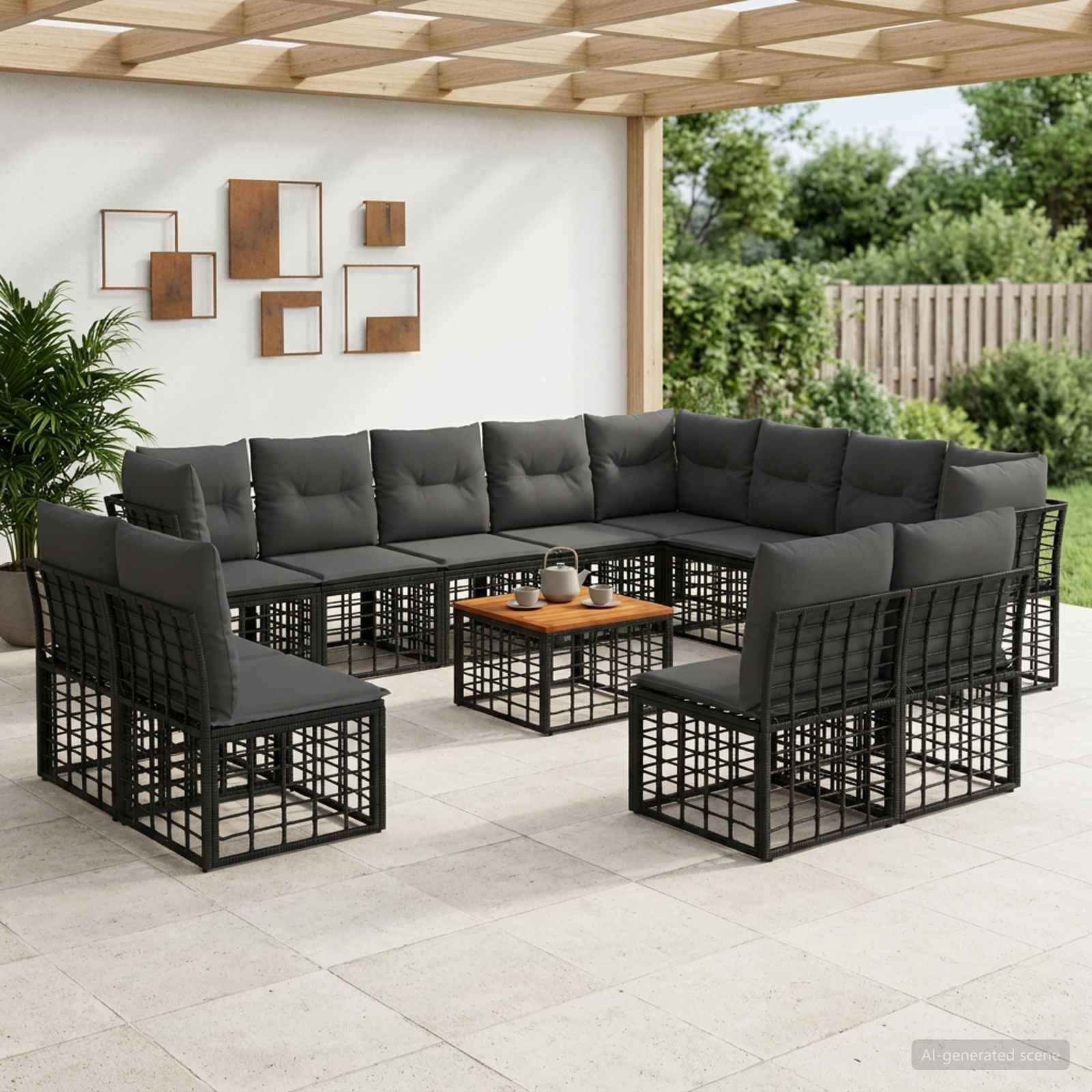 vidaXL Outdoor-Sofagarnitur 13 pcs Schwarz und Dunkelgrau Polyester