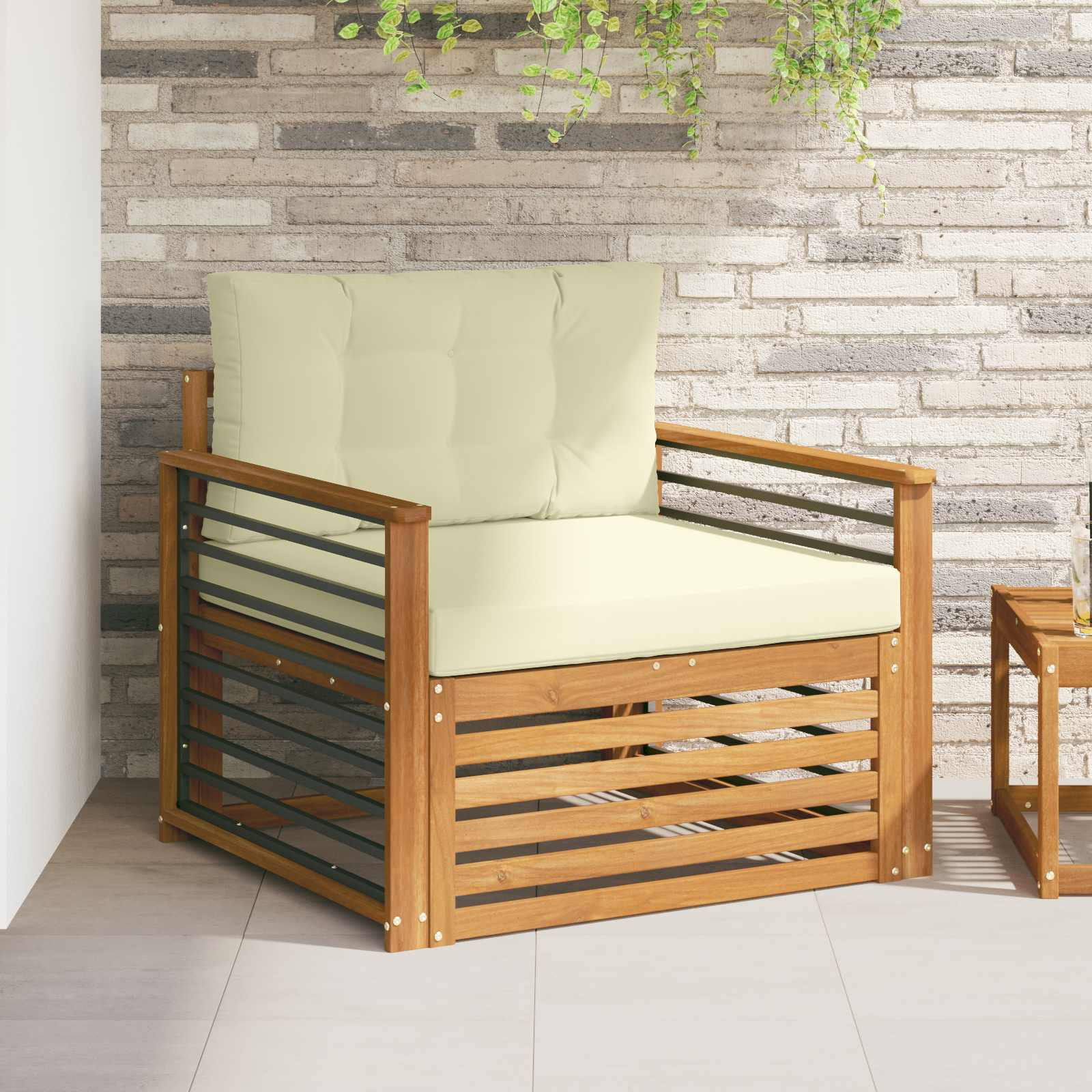 vidaXL Outdoor-Sofa Massives Akazienholz und Polyester Natur und Creme