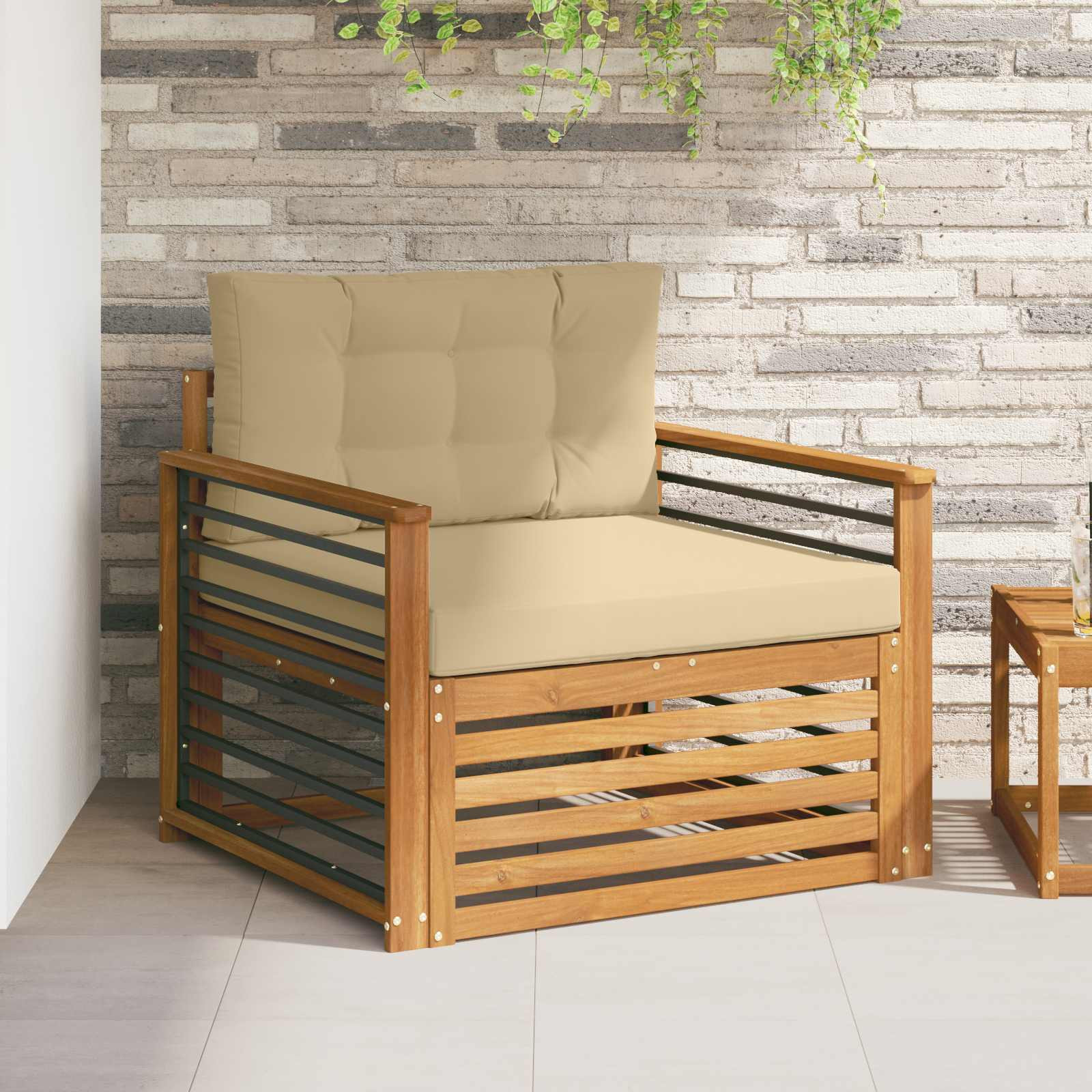vidaXL Outdoor-Sofa Massives Akazienholz und Polyester Natur und Beige