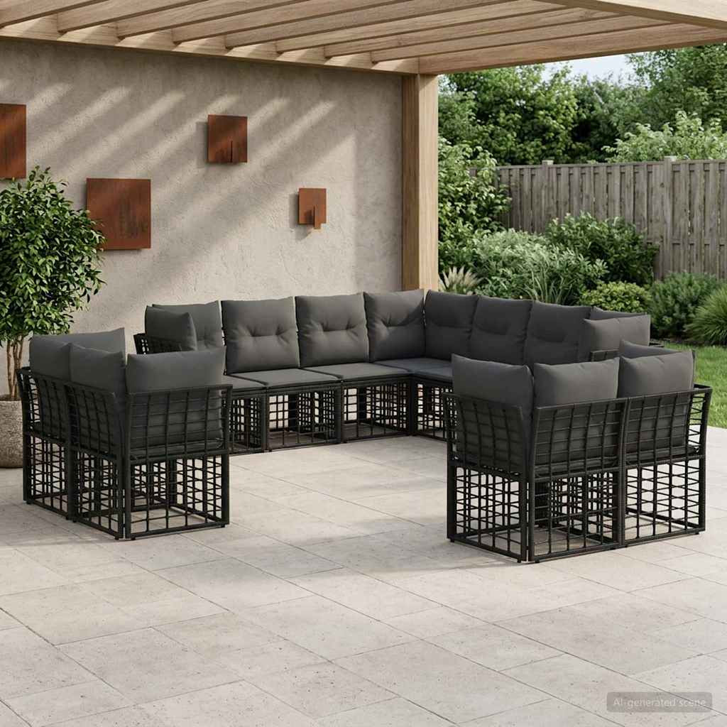vidaXL Outdoor-Sofagarnitur Schwarz und Dunkelgrau Polyester
