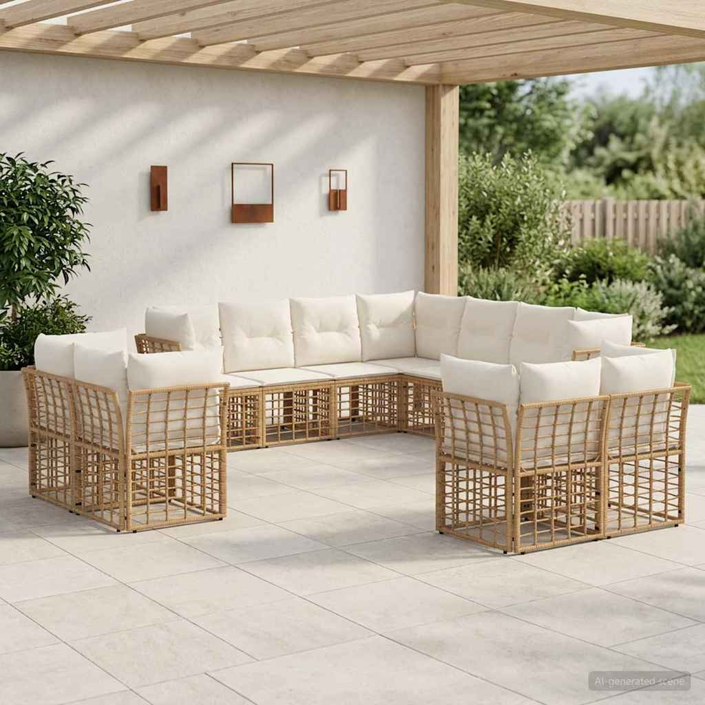 vidaXL Outdoor-Sofagarnitur Natürlich und Cremweiß Polyester