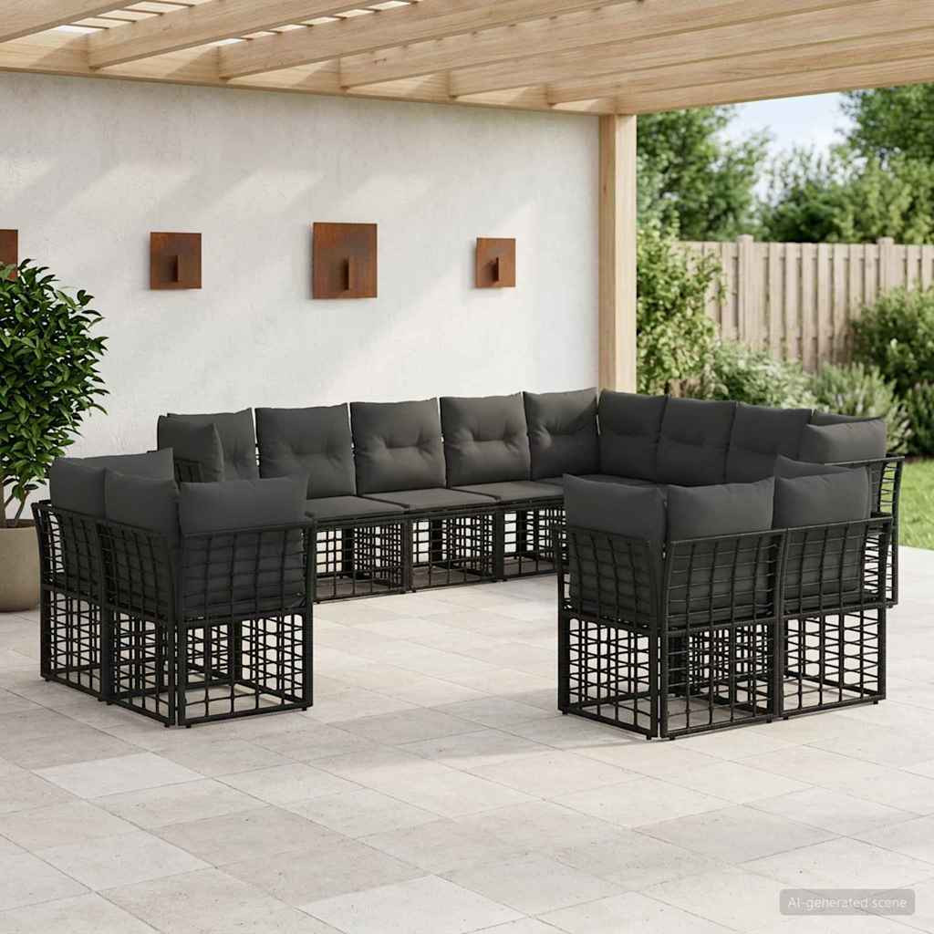 vidaXL Outdoor-Sofagarnitur Schwarz und Dunkelgrau Polyester
