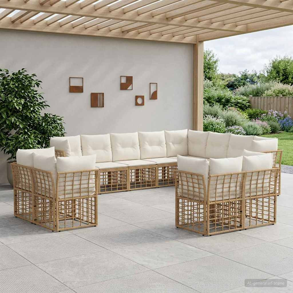 vidaXL Outdoor-Sofagarnitur Natürlich und Cremweiß Polyester